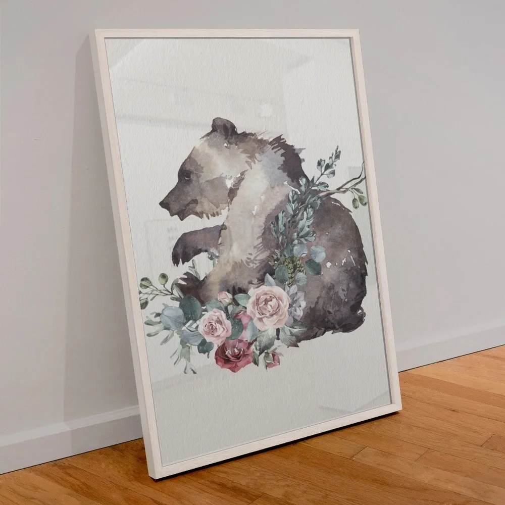 Watercolor Floral Bear Wall Art Print Poster Unframed - Picture 4 of 17